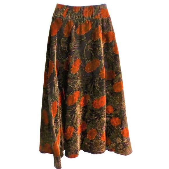 Vintage Chaus Skirt Full Brocade Velvet Lurex Smocked Waistband XL - Picture 2 of 7